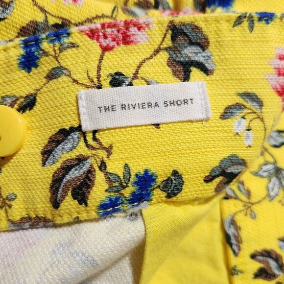 LOFT Riviera Shorts Size 8 Butter Yellow Tweed Floral Bird Print 4” Inseam Boho - Picture 9 of 12